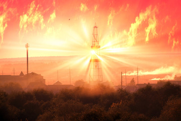 Oil drilling rig in Ivano-Frankivsk - obrazy, fototapety, plakaty