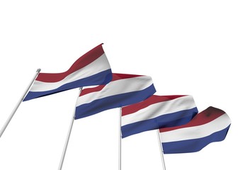 Fototapeta premium Netherlands flags in a row with a white background. 3D Rendering