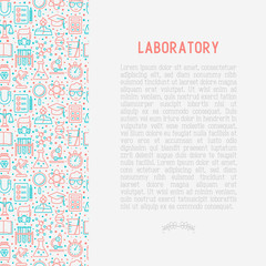 Science and laboratory concept with thin line icons of scientist, dna, microscope, scales, magnet, respirator, spirit lamp. Vector illustration for banner, web page, print media.