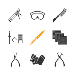Construction tools glyph icons set