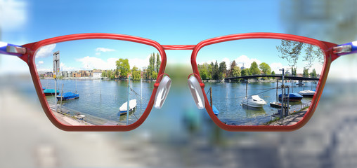 3D Illustration of clear vision through glasses