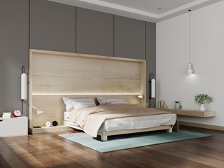 Beautiful Bedroom Interior design modern with dark wall background. 3d rendering