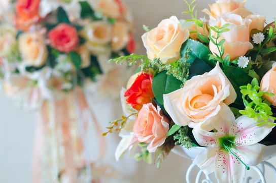 soft focus of artificial sweet color flower bouquet