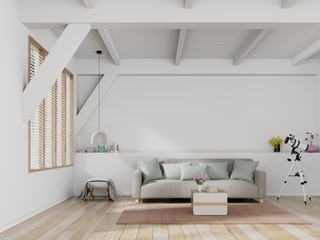 Bright and cozy modern living room interior have sofa and lamp with white wall background