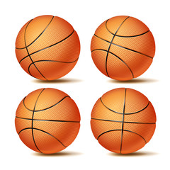 Obraz premium Realistic Basketball Ball Set Vector. Classic Round Orange Ball. Different Views. Sport Game Symbol. Isolated Illustration