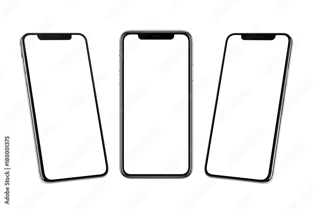 Poster Multiple smart phones with x curved screen in front, left and right side position.