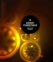 Christmas baubles, vector magic dark background with glowing New Year spheres