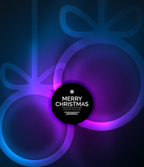 Christmas baubles, vector magic dark background with glowing New Year spheres