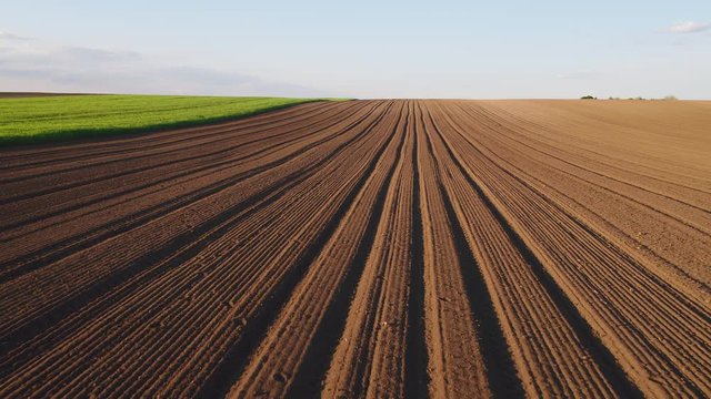 Flight over agricultural arable land fields