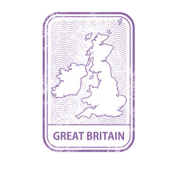 Stamp with contour of map of Great Britain - contour of UK