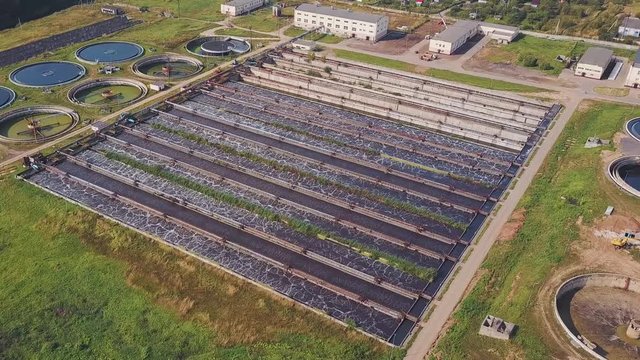 Aerial Video of Waste Water Treatment Plant