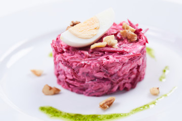 beetroot salad on white plate