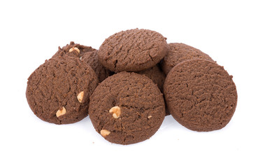 Chocolate chip cookie in bolwl on white background