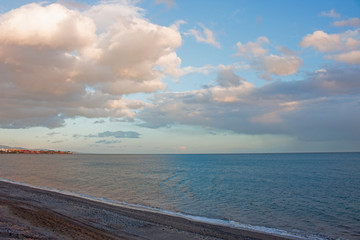 Sunset. Beautiful beach. Costa del Sol, Andalusia, Spain.
