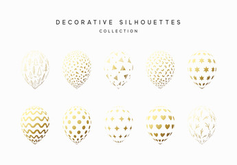 Set of golden silhouette balloons isolated on white background.
