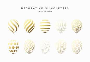 Set of golden silhouette balloons isolated on white background.