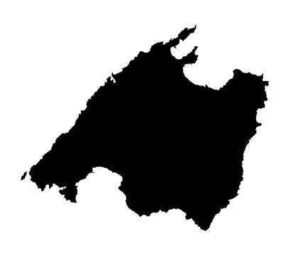 Vector map of Mallorca, high detailed black silhouette illustration isolated on white background.