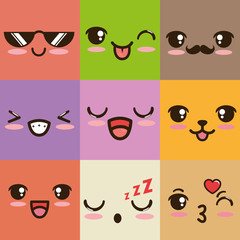 cute kawaii emoticon face vector illustration graphic design
