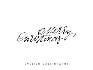 Text Merry Christmas. Xmas hand drawn calligraphy lettering.