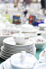 White porcelain in outdoor flea market