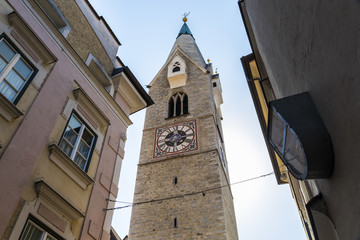 Fototapeta na wymiar The White Tower or Weisser Turm, a famous landmark in the town of Bressanone-Brixen, South Tyrol, Italy