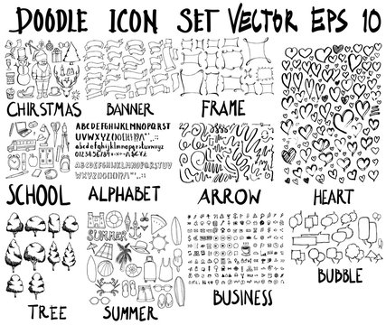 MEGA set of doodles. Super collection of christmas, banner, frame, school, font, arrow, business, speech, summer, love, tree, set eps10