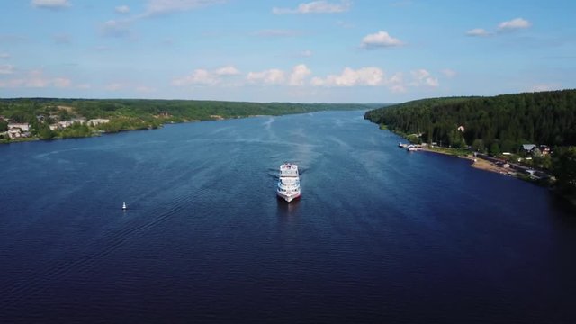 VOLGA RIVER, RUSSIA - VOLGA: Passenger ship cruising the Volga River. The Volga River, the longest river in Europe.