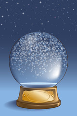 Fototapeta premium An empty glass snow globe on a wooden base with shiny bronze plate. An editable template for your christmas design. EPS10 vector illustration. 