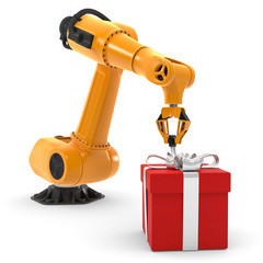 Industrieroboter mit Weihnachtsgeschenk