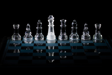 Glass Chess Set with a King of the Opposite Color Hiding in the Row as a Spy or Double Agent