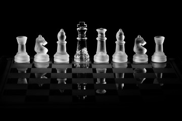 Glass Chess Set with a King of the Opposite Color Hiding in the Row as a Spy or Double Agent