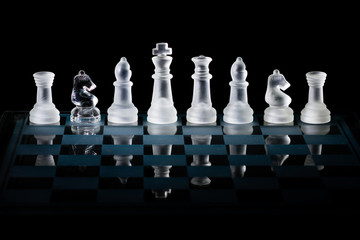Glass Chess Set with a Knight of the Opposite Color Hiding in the Row as a Spy or Double Agent