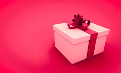 White gift box with red ribbon bow, 3d render