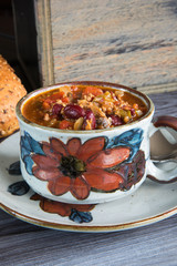 Mexican hot spicy chili in bowl close-up