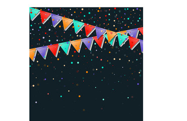 Bunting flags garland. Flawless celebration card. Bright holiday decorations and confetti. Bunting flags garland vector illustration.