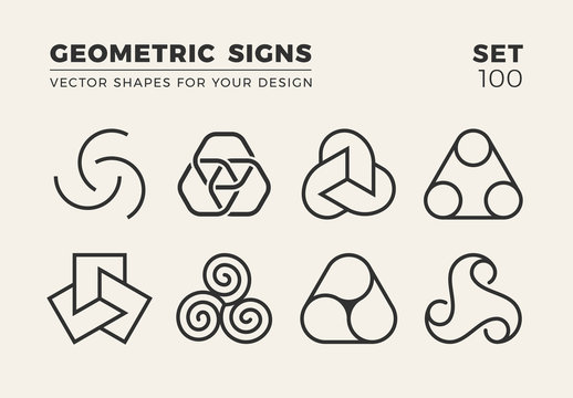 Set of eight minimalistic trendy shapes. Stylish vector logo emblems for Your design. Simple geometric signs collection.