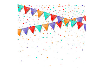 Obraz premium Bunting flags. Indelible celebration card. Bright colorful holiday decorations and confetti. Bunting flags vector illustration.