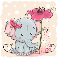 Naklejka premium Kartka z pozdrowieniami Słoń z kwiatem