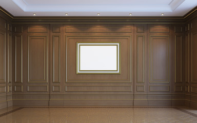 A classic interior with wood paneling. 3d rendering.