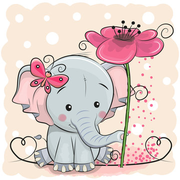 Greeting card Elephant with flower