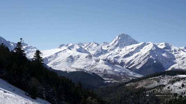 Pic du Midi de Bigorre in the french Pyrenees with snow