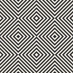 Squares seamless pattern. Simple vector striped texture, diagonal lines, rhombuses. Modern abstract geometric monochrome background. Pop art style. Repeat design for home decor, textile, fabric, web