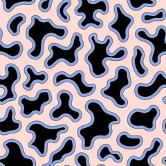 Vector seamless pattern with abstract spots, blots, fluid shapes. Memphis style