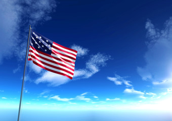 Obraz premium Flag of the United States of America under blue sky, 3D rendering