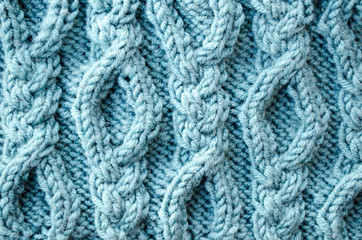 Blue knitted wool texture background