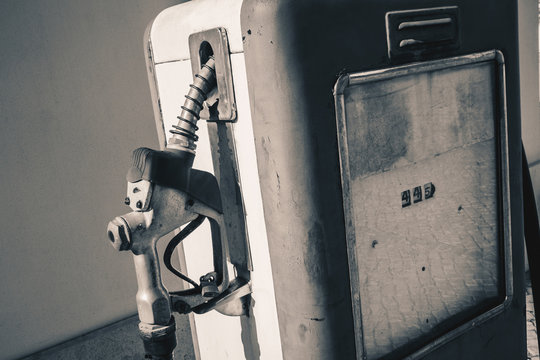 Old retro vintage gasoline gas pump detail
