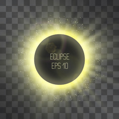 Eclipse miracle glowing vector golden spotlight effect, star floodlight, projector rays with sun shining warm halo. Phenomenon design details on transparent background. Light energy crown.