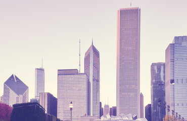 Fototapeta na wymiar Color toned picture of Chicago skyline at sunset, USA.