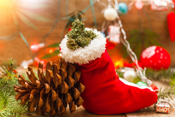 santa red Christmas hat with marijuana