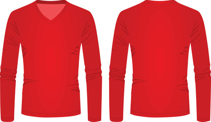 Red v neck long sleeve t shirt. vector illustration